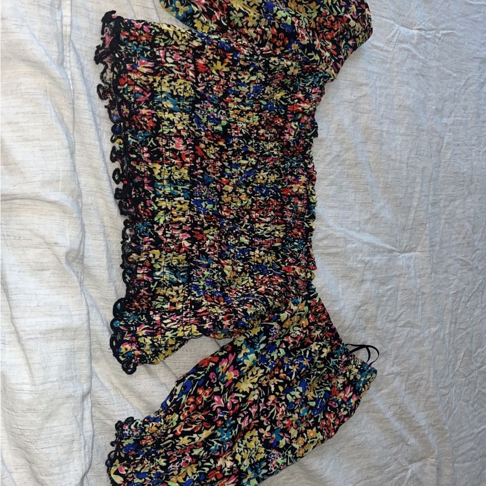 Colorful Floral Smocked sleeveless crop Top